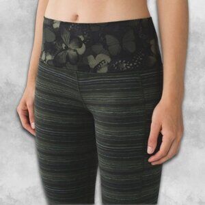 Lululemon Skinny Groove Pant Cyber Stripe Unique Butterfly Print Gator Green W 4